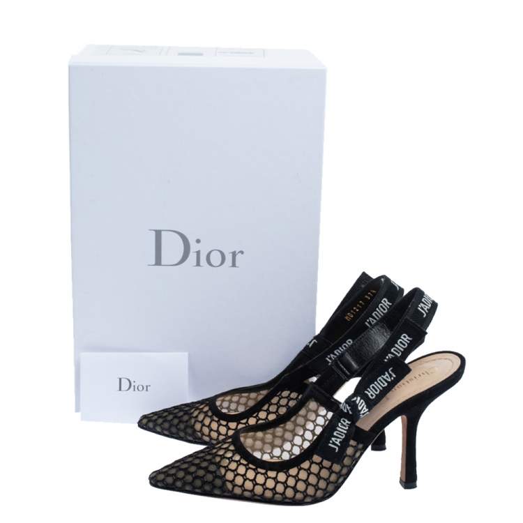 Pre Owned  Dior Balck Mesh Embroidered Ribbon J'Adior Slingback Sandals Size 37.5