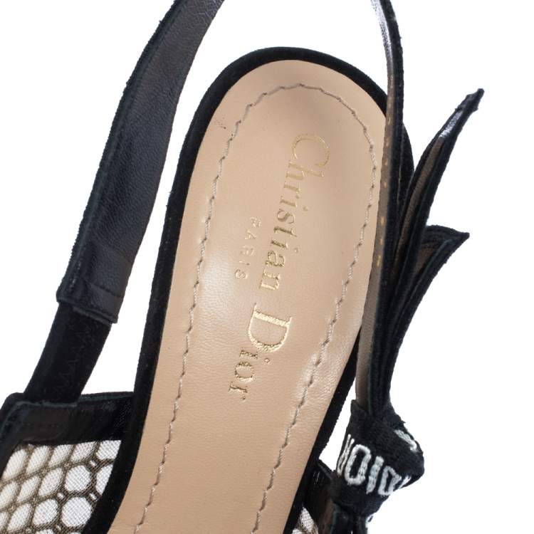 Pre Owned  Dior Balck Mesh Embroidered Ribbon J'Adior Slingback Sandals Size 37.5