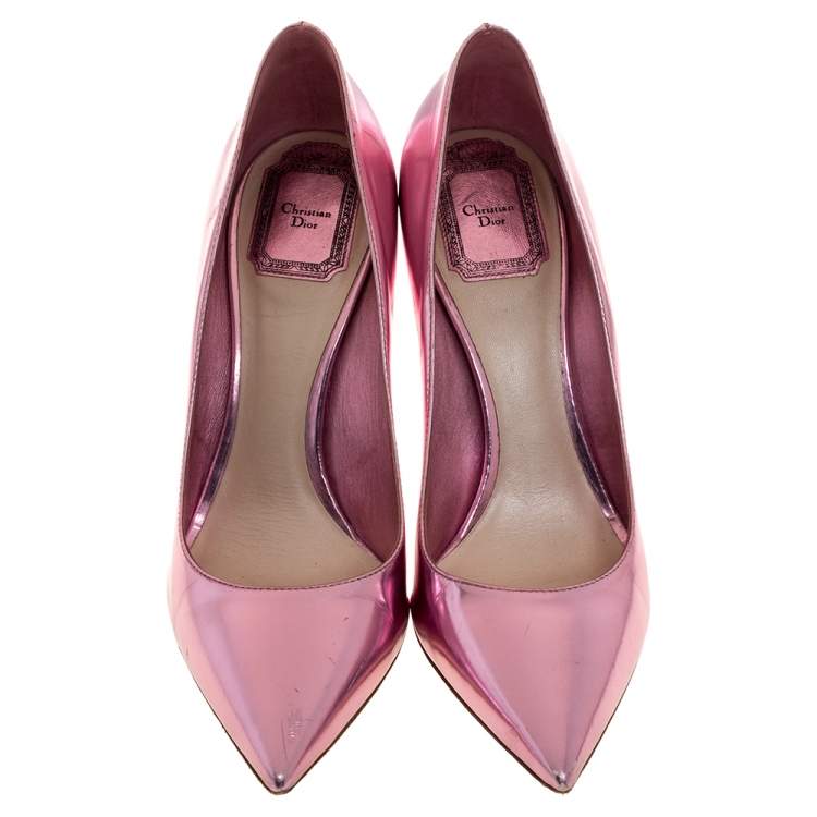 Pre Owned Dior Pink Metallic Leather Cherie Pointed Toe Pumps Size 38.5