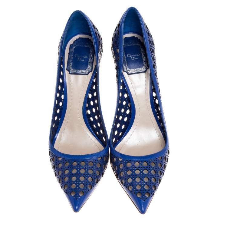 Pre Owned Dior Blue Cannage Cut Out Leather Miss Dior Pointed Toe Pumps Size 38