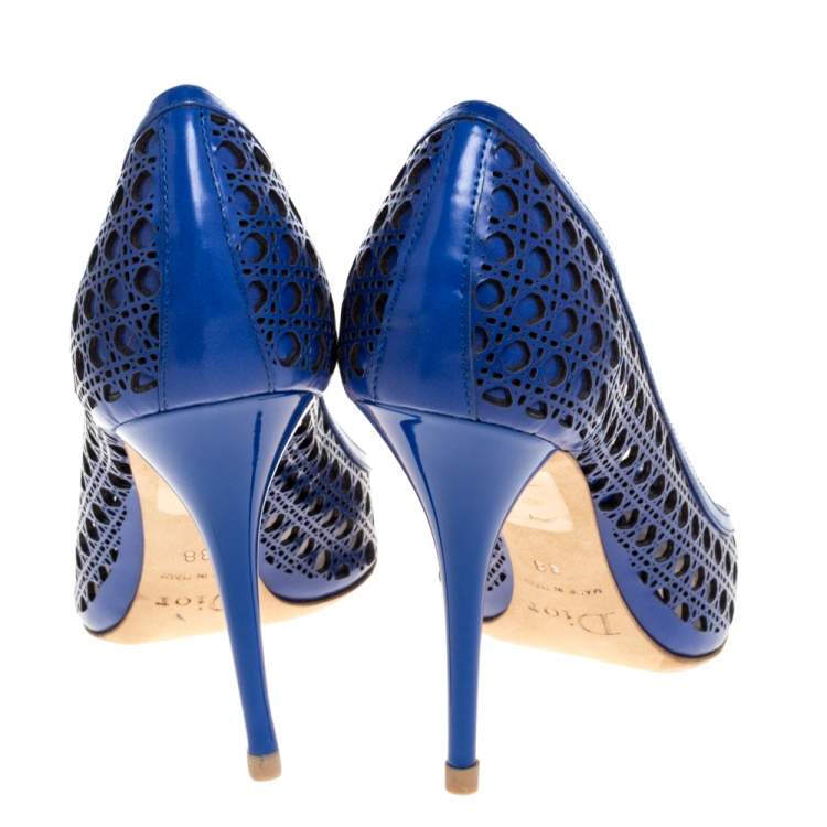 Pre Owned Dior Blue Cannage Cut Out Leather Miss Dior Pointed Toe Pumps Size 38