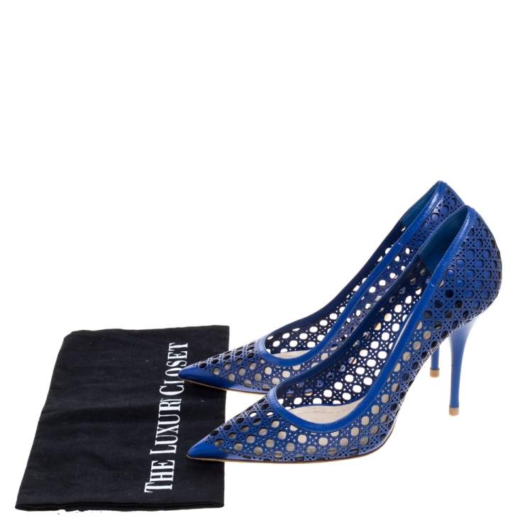 Pre Owned Dior Blue Cannage Cut Out Leather Miss Dior Pointed Toe Pumps Size 38
