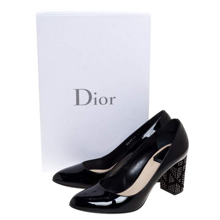 Pre Owned Dior Black Patent Leather Embellished Heel Pumps Size 37.5