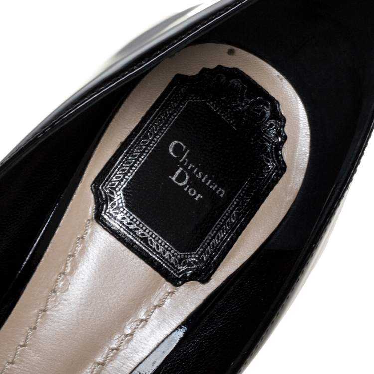 Pre Owned Dior Black Patent Leather Embellished Heel Pumps Size 37.5