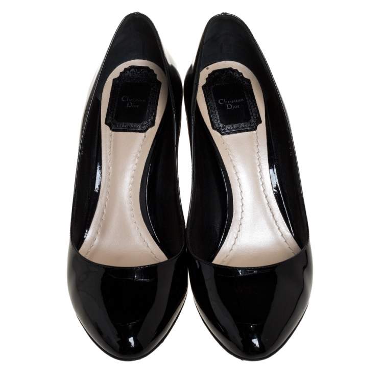 Pre Owned Dior Black Patent Leather Embellished Heel Pumps Size 37.5