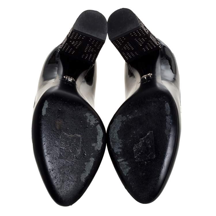 Pre Owned Dior Black Patent Leather Embellished Heel Pumps Size 37.5