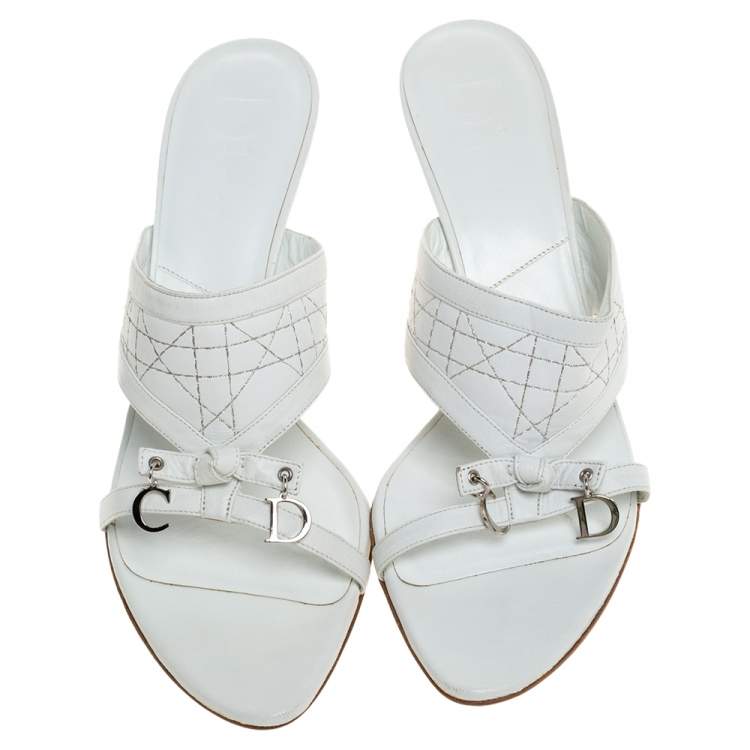 Pre Owned Dior White Cannage Leather Slide Sandals Size 41.5