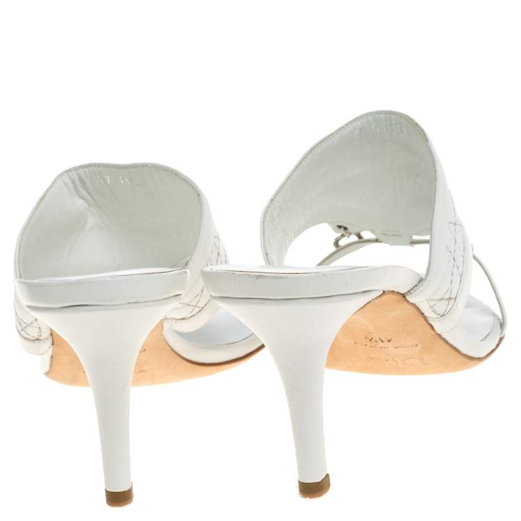 Pre Owned Dior White Cannage Leather Slide Sandals Size 41.5