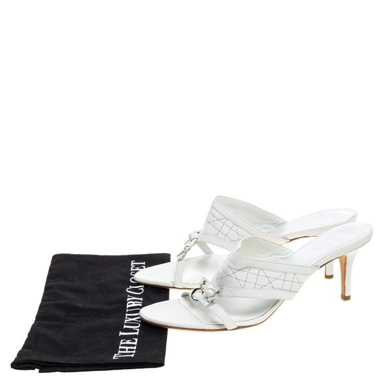 Pre Owned Dior White Cannage Leather Slide Sandals Size 41.5