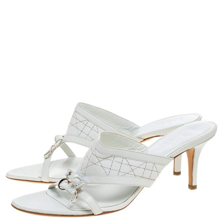 Pre Owned Dior White Cannage Leather Slide Sandals Size 41.5