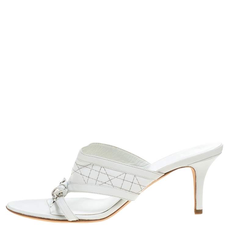 Pre Owned Dior White Cannage Leather Slide Sandals Size 41.5