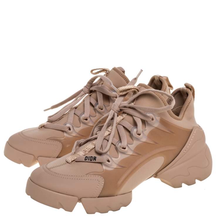 Pre Owned Dior Beige Stretch Fabric And Leather Trim D-Connect Low Top Sneakers Size 37.5