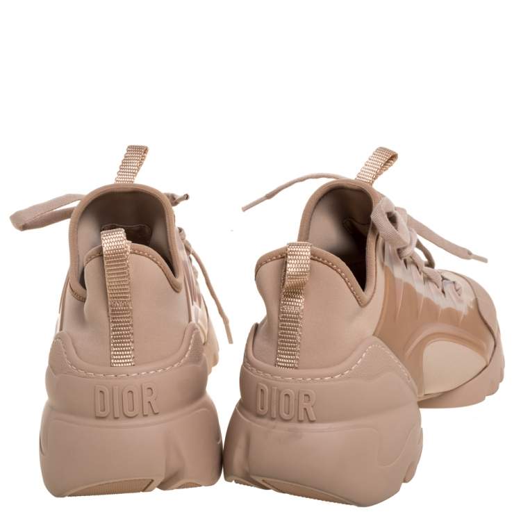 Pre Owned Dior Beige Stretch Fabric And Leather Trim D-Connect Low Top Sneakers Size 37.5
