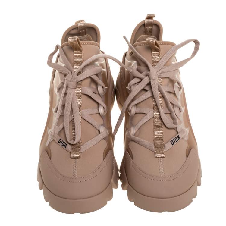 Pre Owned Dior Beige Stretch Fabric And Leather Trim D-Connect Low Top Sneakers Size 37.5