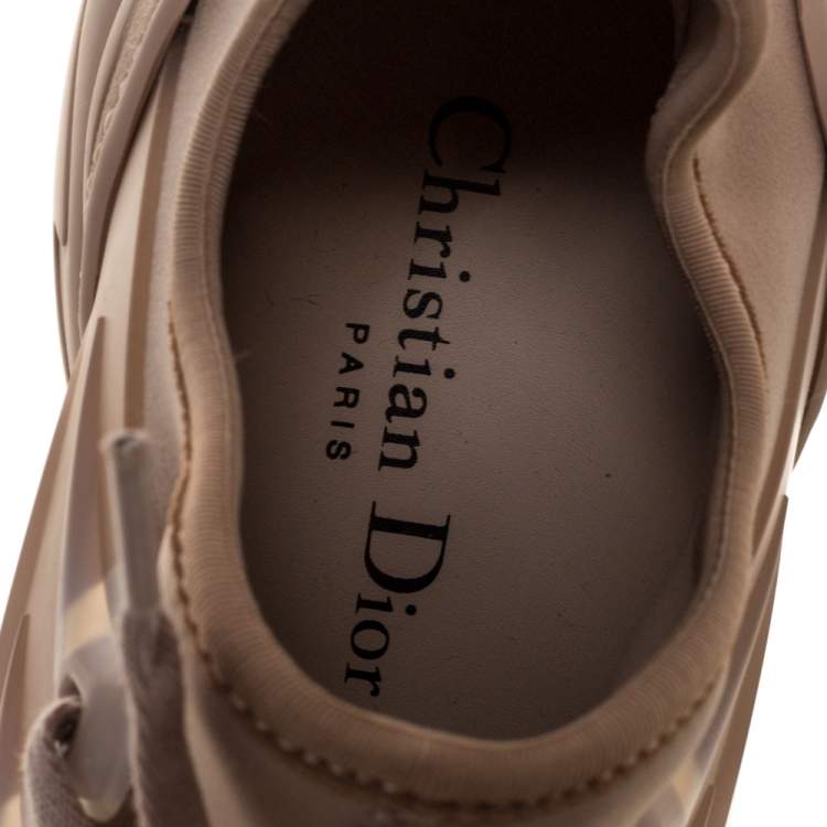 Pre Owned Dior Beige Stretch Fabric And Leather Trim D-Connect Low Top Sneakers Size 37.5
