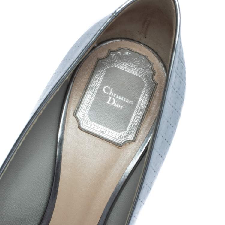 Pre Owned  Dior Metallic Silver Cannage Leather Cherie Pointed Toe Pumps Size 40