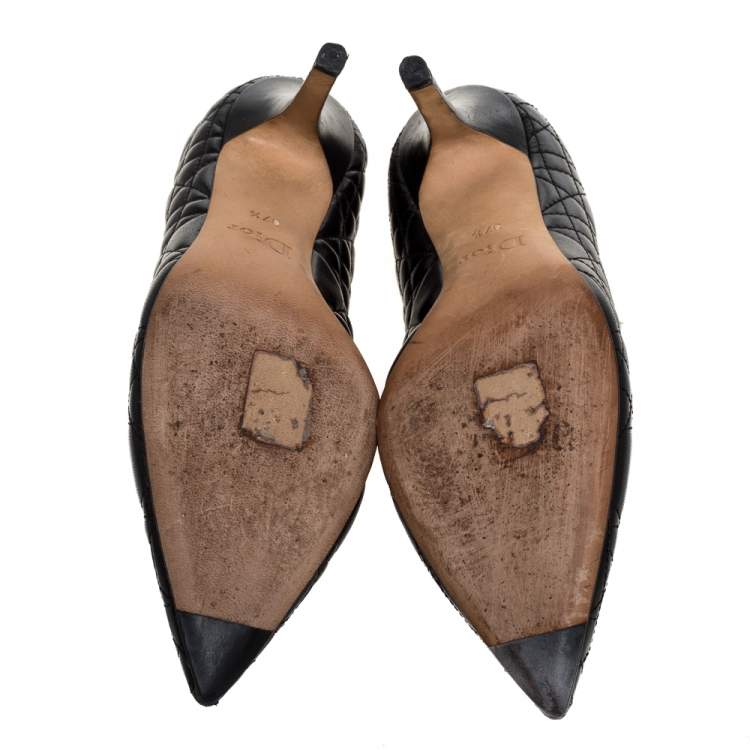 Pre Owned Dior Black Quilted Cannage Leather Pointed Toe Pumps 37.5 