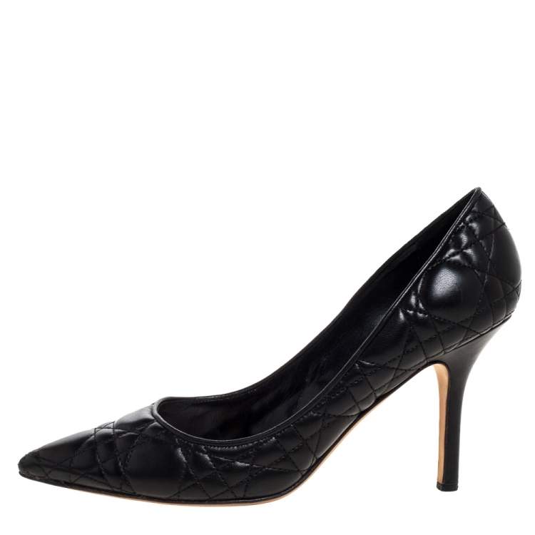 Pre Owned Dior Black Quilted Cannage Leather Pointed Toe Pumps 37.5 