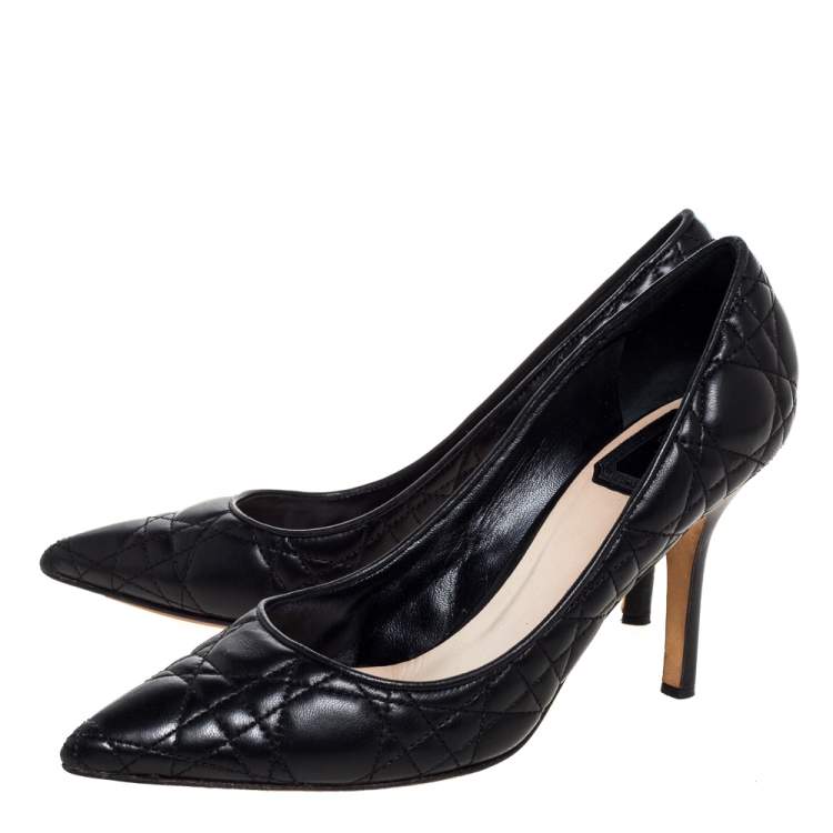 Pre Owned Dior Black Quilted Cannage Leather Pointed Toe Pumps 37.5 