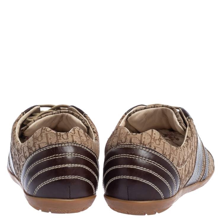 مملوكة مسبقًا Dior Brown Leather and Diorissimo Canvas Low Top Sneakers Size 40.5