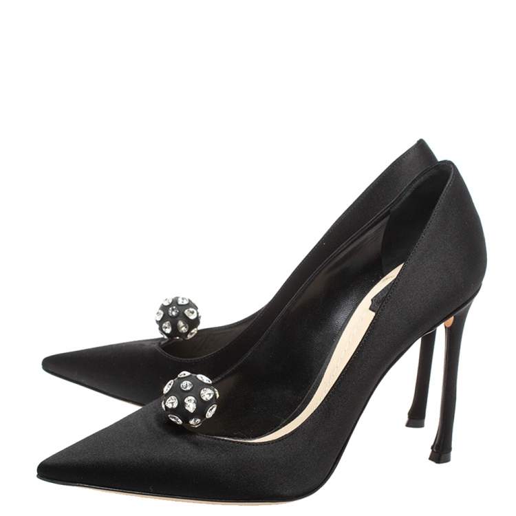 Pre Owned Dior Black Satin 'Comete' Pointed Toe Pumps Size 38