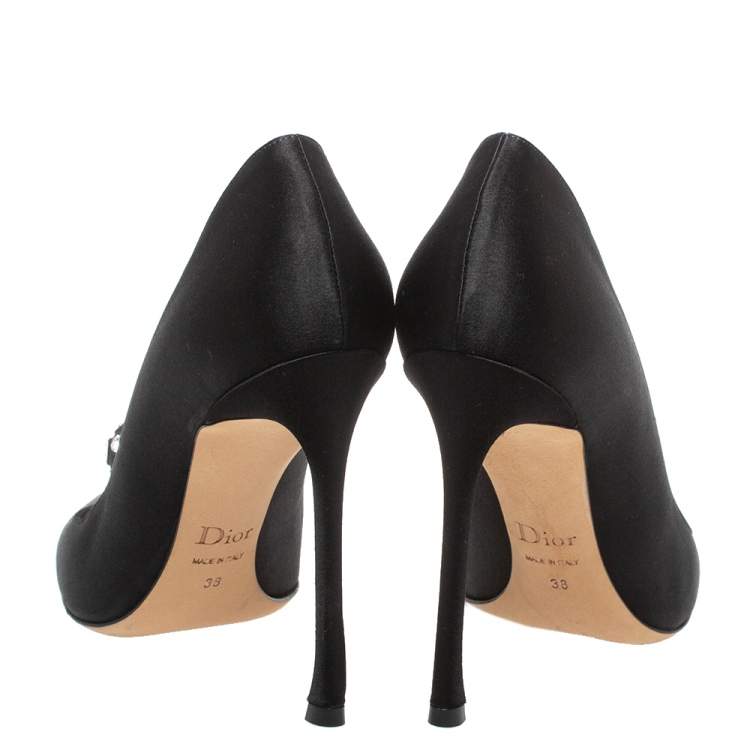 Pre Owned Dior Black Satin 'Comete' Pointed Toe Pumps Size 38