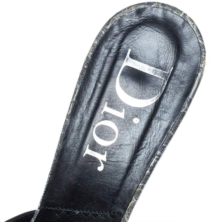 Pre Owned Dior Black Leather and Oblique Canvas Mule Sandals Size 40