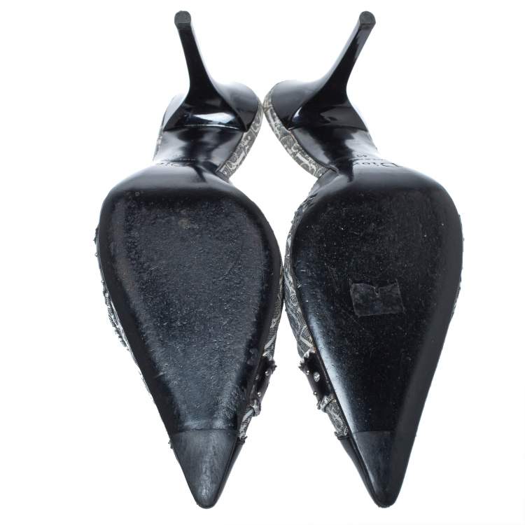 Pre Owned Dior Black Leather and Oblique Canvas Mule Sandals Size 40