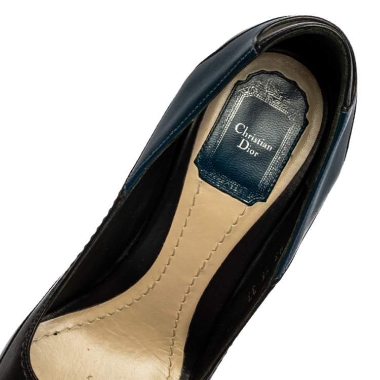 Pre Owned Dior Black/Blue Leather Wedge Pointed Toe Pumps Size 37