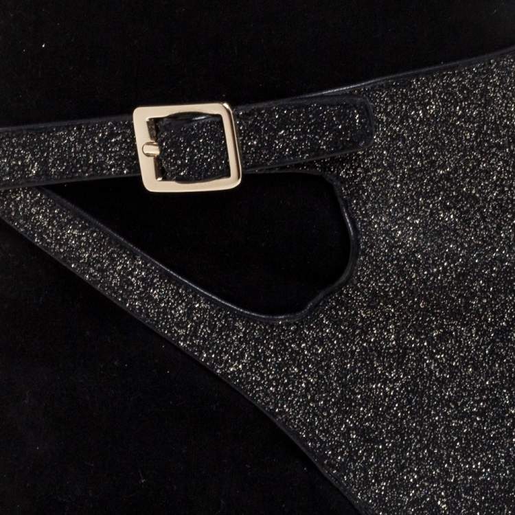 Pre Owned Dior Black Suede Leather And Glitter Buckle Details Ankle Booties Size 40