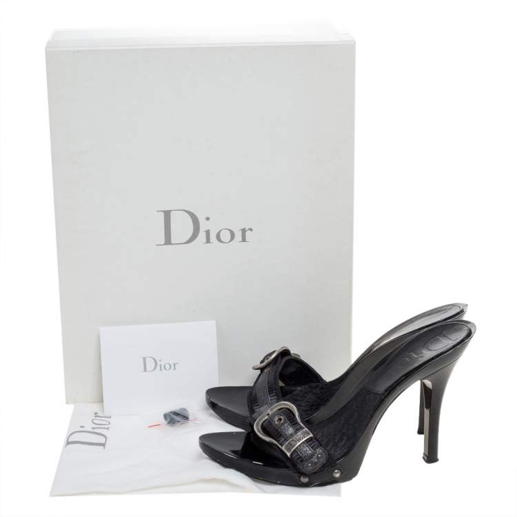 Pre Owned Dior Black Canvas And Leather Buckle Open Toe Sandals Size 37.5