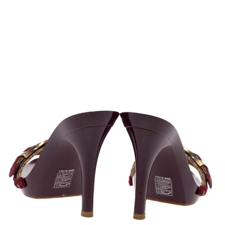 Pre Owned Dior Brown Monogram Canvas And Burgundy Suede Buckle Detail Slide Sandals Size 38
