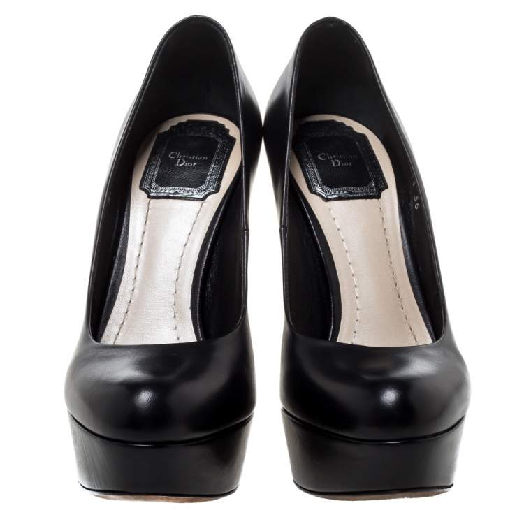 Pre Owned Dior Black Leather Platform Pumps Size 36