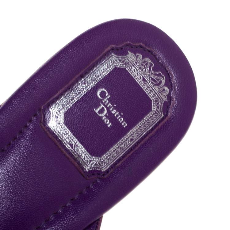 Pre Owned Dior Purple Patent Leather and Leather Bow Thong Flats Size 41