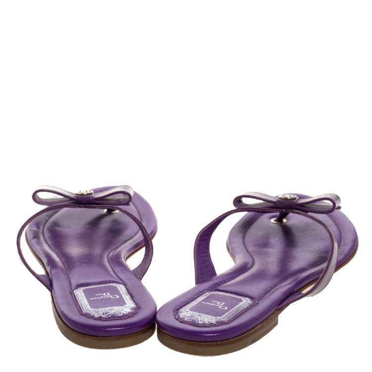 Pre Owned Dior Purple Patent Leather and Leather Bow Thong Flats Size 41