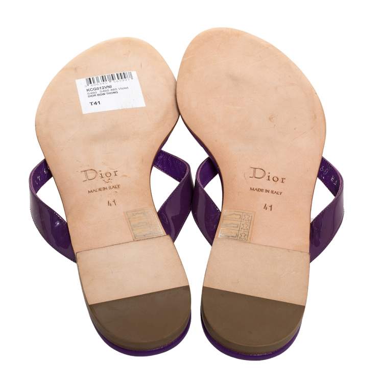 Pre Owned Dior Purple Patent Leather and Leather Bow Thong Flats Size 41