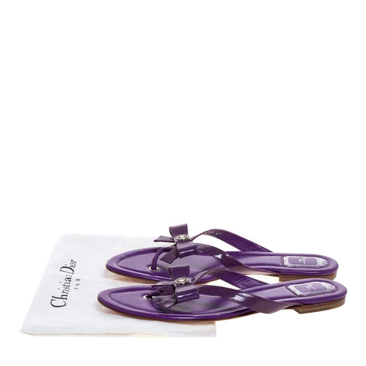 Pre Owned Dior Purple Patent Leather and Leather Bow Thong Flats Size 41