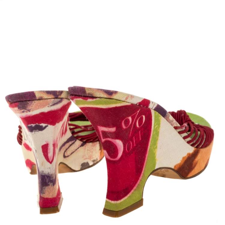Pre Owned Dior Multicolor Floral Print Fabric Wedge Platform Slide Sandals Size 38
