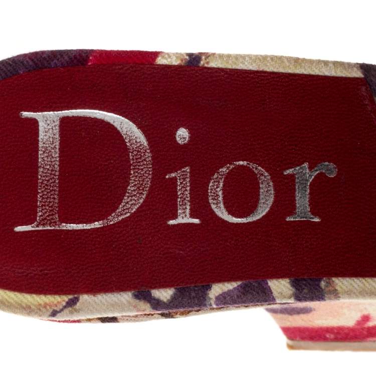 Pre Owned Dior Multicolor Floral Print Fabric Wedge Platform Slide Sandals Size 38