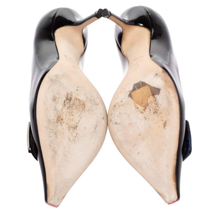 Pre Owned Dior Black Patent Leather Dior Eye Pointed Toe Pumps Size 36