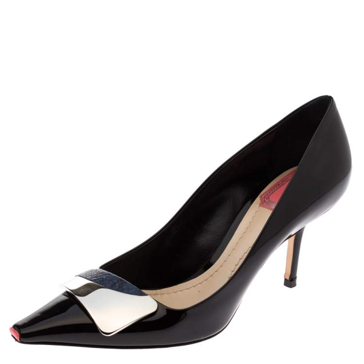 Pre Owned Dior Black Patent Leather Dior Eye Pointed Toe Pumps Size 36