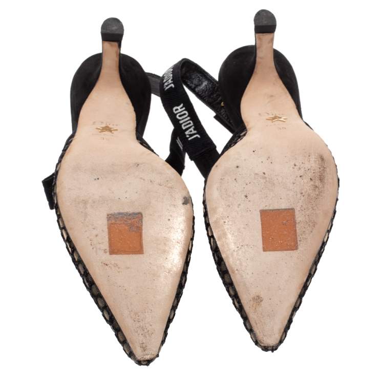 Pre Owned Dior Black Mesh J'Adior Slingback Sandals Size 39