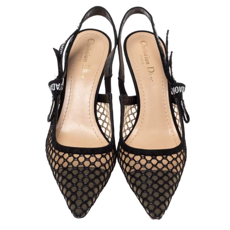 Pre Owned Dior Black Mesh J'Adior Slingback Sandals Size 39
