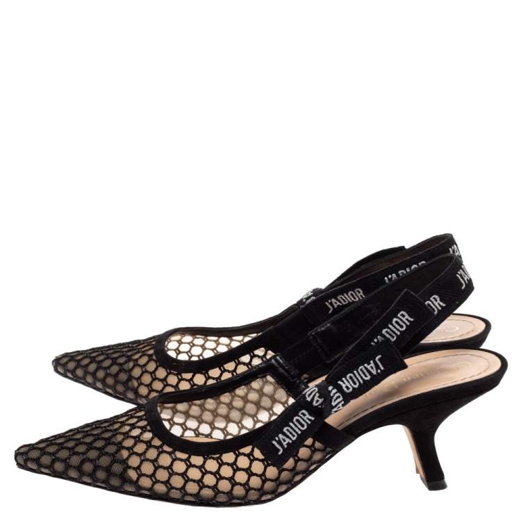Pre Owned Dior Black Mesh J'Adior Slingback Sandals Size 39