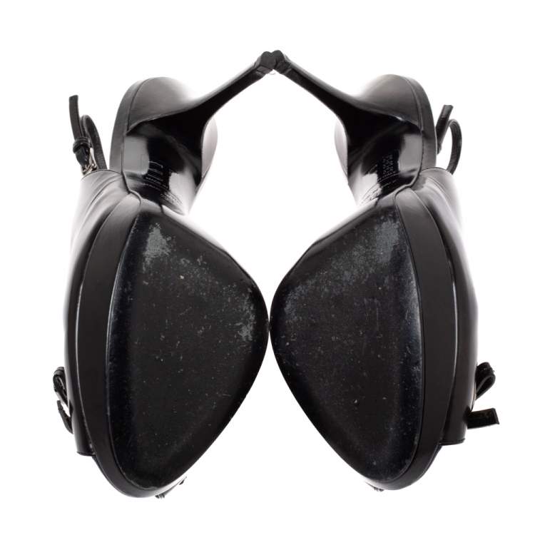 Pre Owned Dior Black Leather Bow Pep Toe Slingback Sandals Size 39
