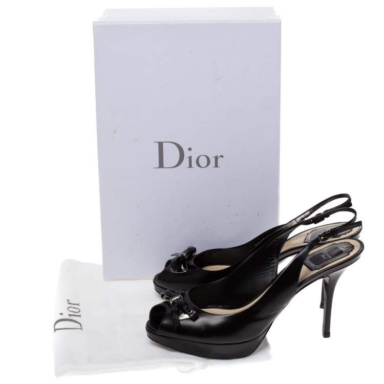 Pre Owned Dior Black Leather Bow Pep Toe Slingback Sandals Size 39
