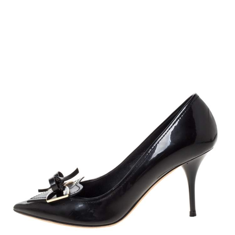 Pre Owned Dior Black Patent Leather Bow Pointed Toe Pumps Size 39
