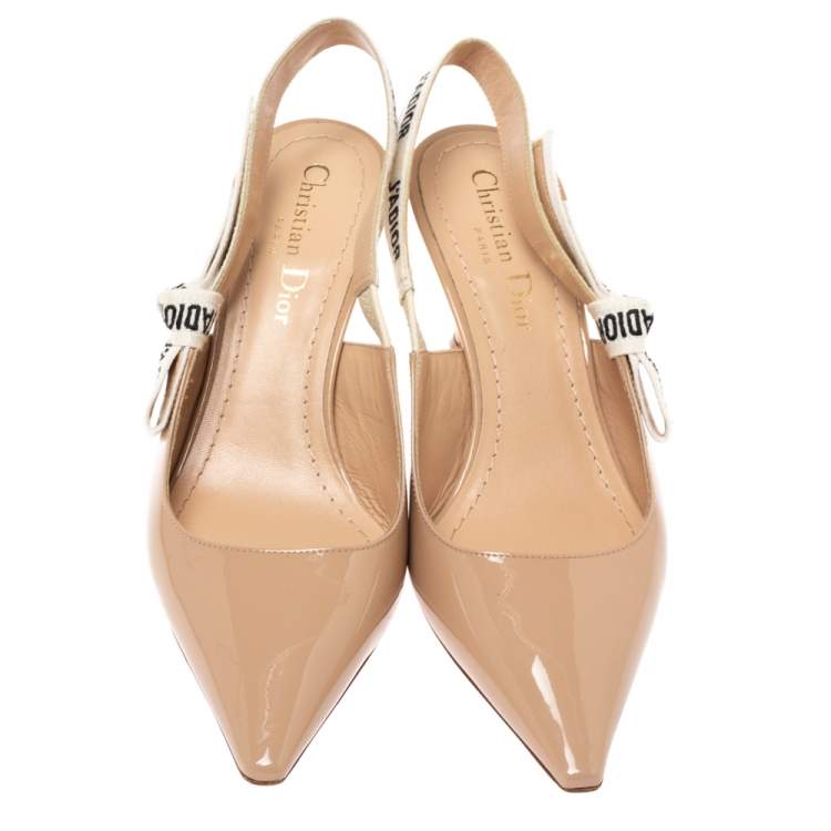 Pre Owned Dior Beige Patent Leather J'adior Slingback Pumps Size 36.5