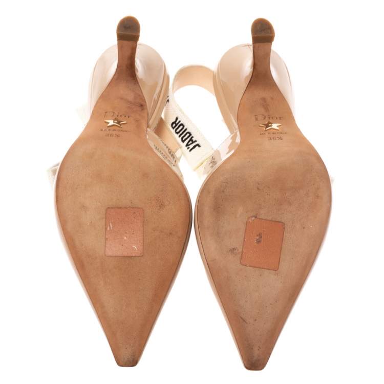 Pre Owned Dior Beige Patent Leather J'adior Slingback Pumps Size 36.5