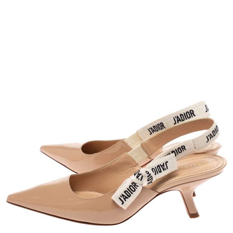 Pre Owned Dior Beige Patent Leather J'adior Slingback Pumps Size 36.5